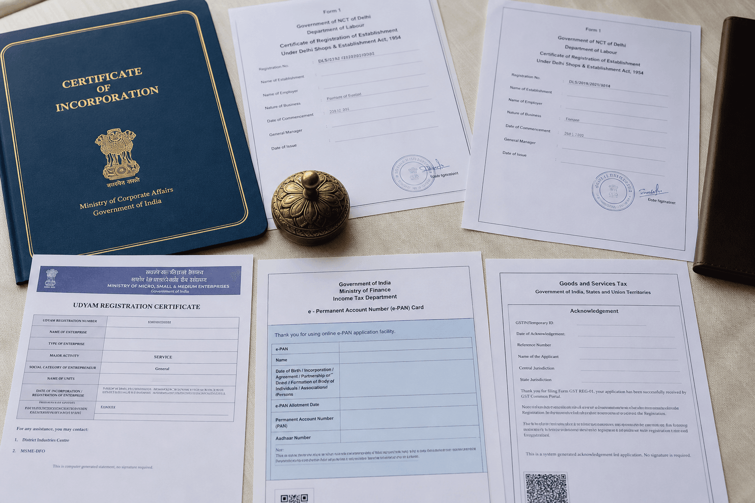 Shop Act, Udyam MSME and company incorporation certificates prepared by BKS Consultancy